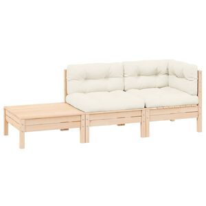 vidaXL 3-delige Loungeset met cr&egrave;mekleurige kussens massief grenenhout