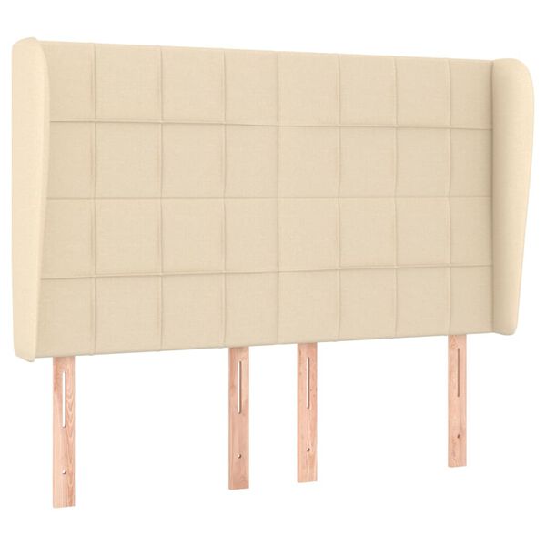 vidaXL Hoofdbord met randen 147x23x118/128 cm stof cr&egrave;mekleurig