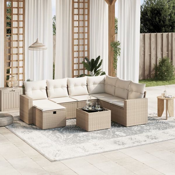 vidaXL 8-delige Loungeset met kussens poly rattan beige