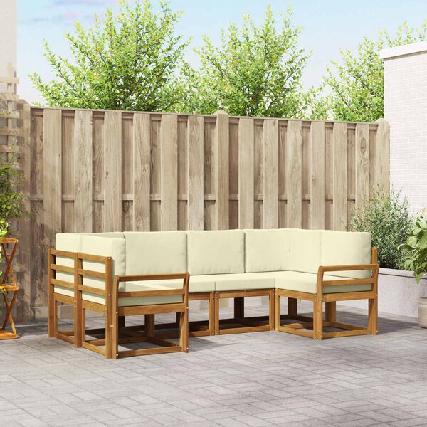 vidaXL Buiten bankenset met kussen 6 pcs Natuurlijk en Cr&egrave;me
