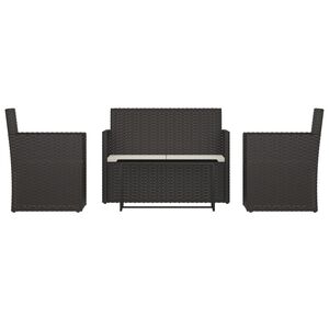 vidaXL 4-delige Loungeset met kussens poly rattan zwart