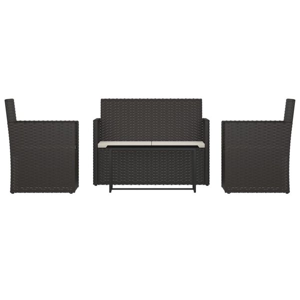vidaXL 4-delige Loungeset met kussens poly rattan zwart