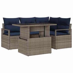 vidaXL Tuin Sofa Set met kussen 5 pcs Grijs en Marineblauw poly rattan