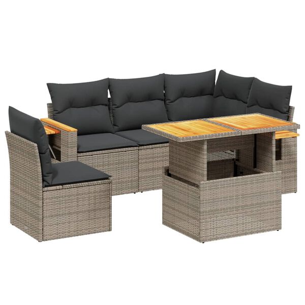 vidaXL 6-delige Loungeset met kussens poly rattan grijs