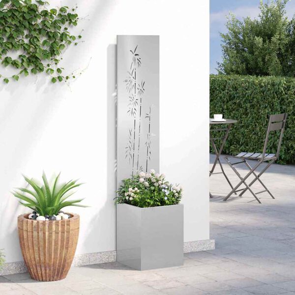 vidaXL Tuin Privacy Screen Bloemen Zilver 32 x 140 cm Roestvrij staal