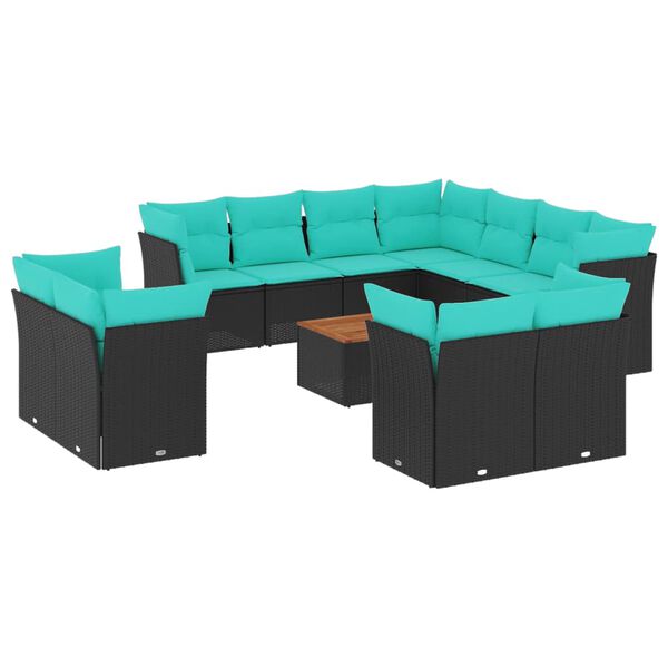 vidaXL 12-delige Loungeset met kussens poly rattan zwart