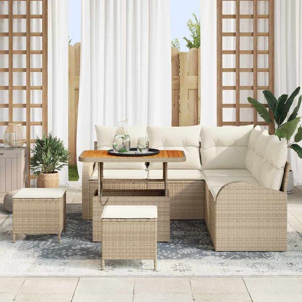 vidaXL Tuin Sofa Set met kussen met opslag 8 pcs Beige en Cr&egrave;me
