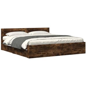 vidaXL Bedframe met hoofdeinde bewerkt hout gerookt eiken 200x200 cm
