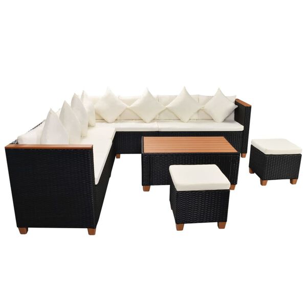 vidaXL 7-delige Loungeset met kussens poly rattan zwart