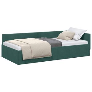 vidaXL Hoekbedframe Donkergroen 100 cm x 200 cm Polyester en multiplex