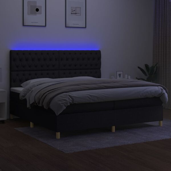 vidaXL Boxspring met matras en LED stof zwart 200x200 cm