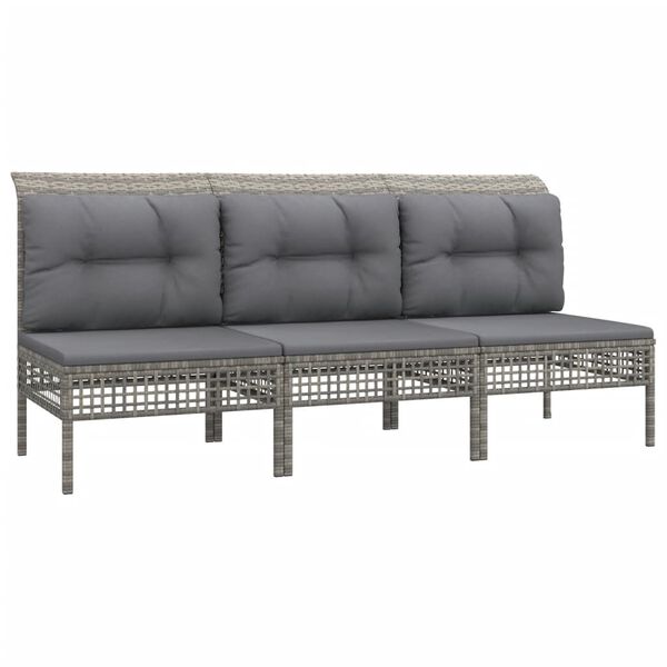 vidaXL 3-delige Loungeset met kussens poly rattan grijs