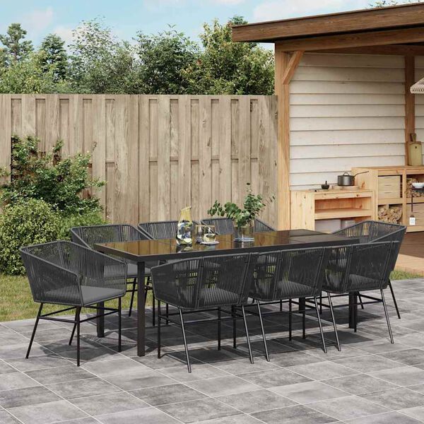 vidaXL Tuin Eetset 9 pcs Zwart Poly riet
