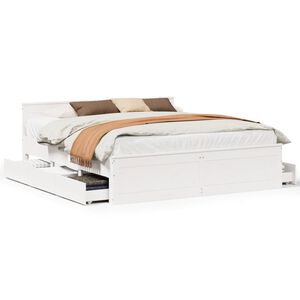 vidaXL Bedframe zonder matras met hoofdbord grenenhout wit 200x200 cm