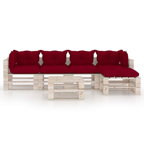 vidaXL 6-delige Loungeset met kussens pallet grenenhout