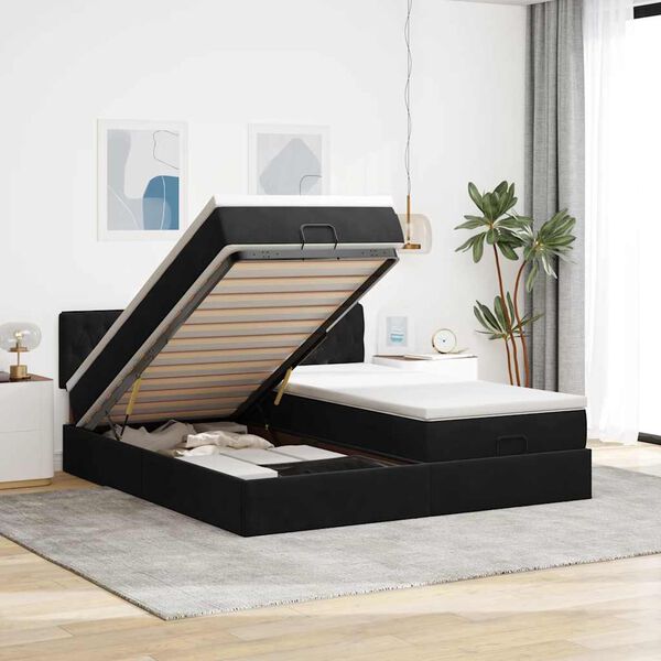 vidaXL Ottoman bed met matrassen en LED's 180x200cm fluweel zwart