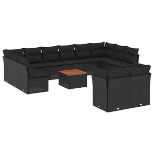vidaXL 13-delige Loungeset met kussens poly rattan zwart