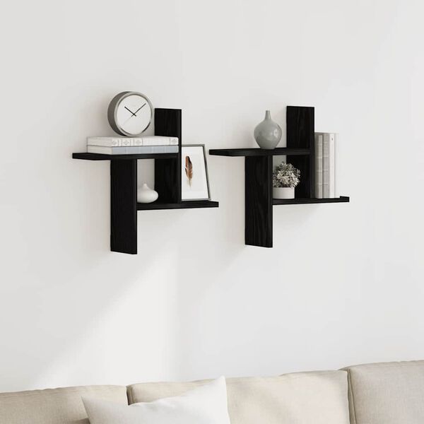 vidaXL Wandplanken 2 stuks Zwart Eiken 38x12x38 cm Bewerkt Hout