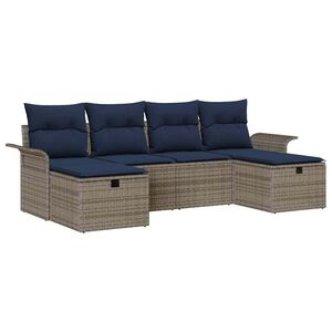 vidaXL Tuin Sofa Set met kussen 6 pcs Grijs en Marineblauw poly rattan