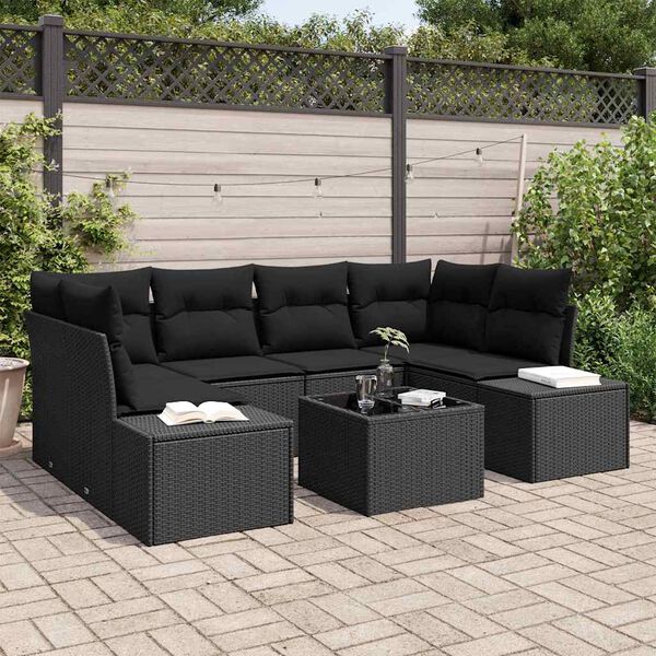 vidaXL Tuin Sofa Set met kussen met opslag 8 pcs Zwart poly rattan