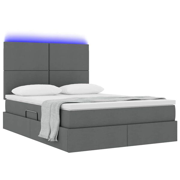 vidaXL Opbergbed met LED met matras Donkergrijs 140 x 190 cm Polyester