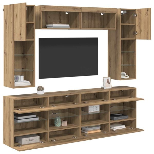 vidaXL TV Wandkast Set met LED 6 pcs Artisan Eik Geconstrueerd hout