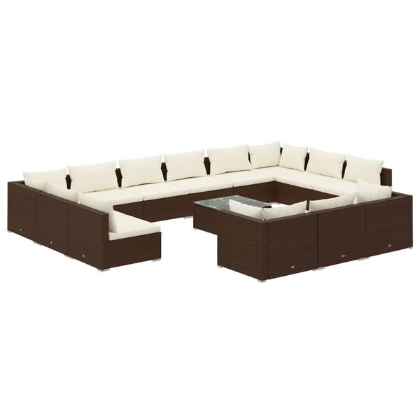 vidaXL 14-delige Loungeset met kussens poly rattan bruin
