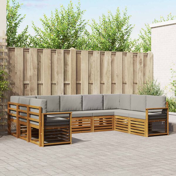 vidaXL Hoekbank Set 9 pcs Natuurlijk en Lichtgrijs Massief Acaciahout