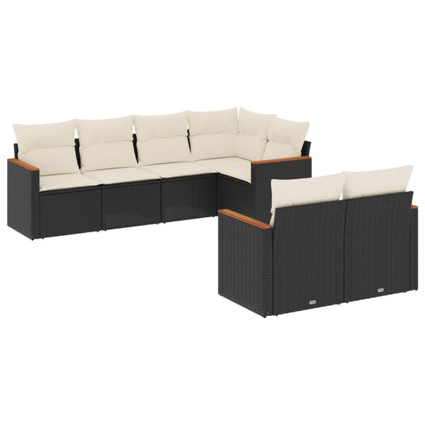 vidaXL 7-delige Loungeset met kussens poly rattan zwart