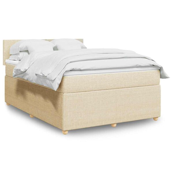 vidaXL Boxspring met matras stof cr&egrave;mekleurig 140x190 cm