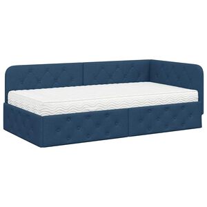 vidaXL Hoekbedframe met matras met hoofdeinde Blauw 90 x 190 cm Stof