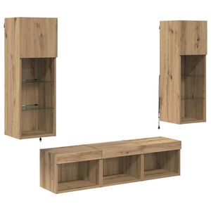 vidaXL TV Wandmeubels Wandgemonteerd 5 pcs Zwart Eiken Bewerkt hout