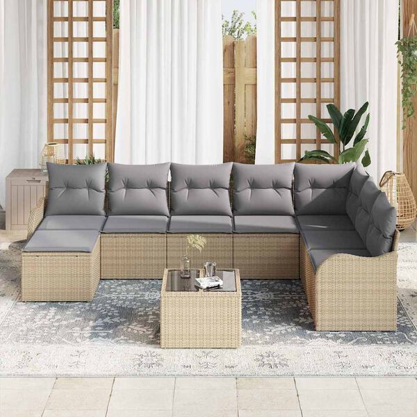 vidaXL Tuin Sofa Set met kussen 9 pcs beige en lichtgrijs Poly riet
