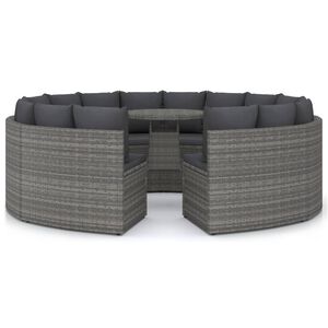vidaXL 9-delige Loungeset met kussens poly rattan grijs