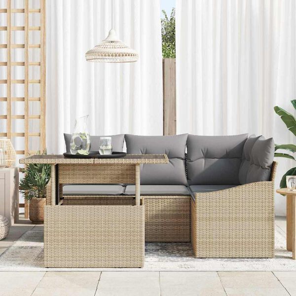 vidaXL Tuin Sofa Set met kussen met opslag 5 pcs Beige en Licht Grijs