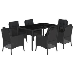 vidaXL 7-delige Tuinset met kussens poly rattan zwart