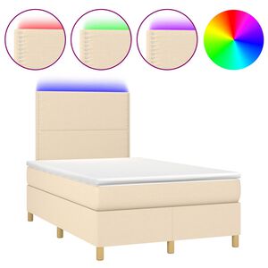 vidaXL Boxspring met matras en LED stof cr&egrave;mekleurig 120x190 cm