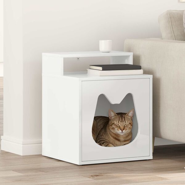 vidaXL Kattenhuis Glanzend Wit 42,5 x 40 x 53,5 cm Bewerkt hout