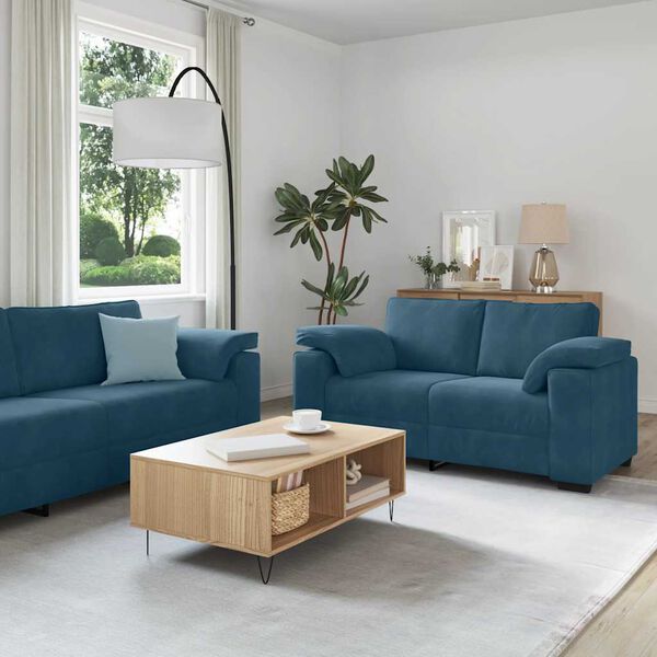 vidaXL 3-delige Loungeset met kussens fluweel blauw