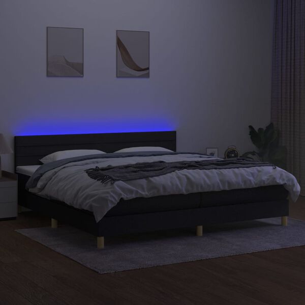 vidaXL Boxspring met matras en LED stof zwart 200x200 cm