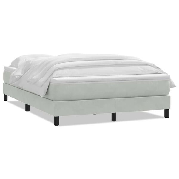 vidaXL Boxspring met matras fluweel lichtgrijs 140x220 cm