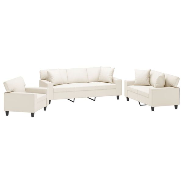 vidaXL 3-delige Loungeset met sierkussens en kussens kunstleer cr&egrave;me