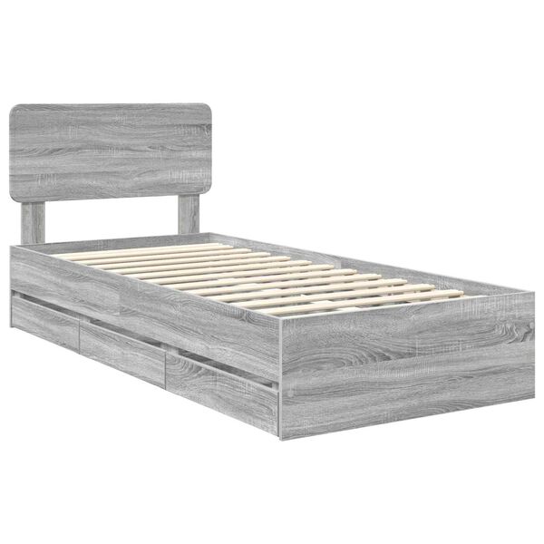 vidaXL Bedframe met lade Grijze Sonoma 75 x 190 cm Geconstrueerd hout
