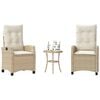 vidaXL 3-delige Bistroset met kussens poly rattan beige