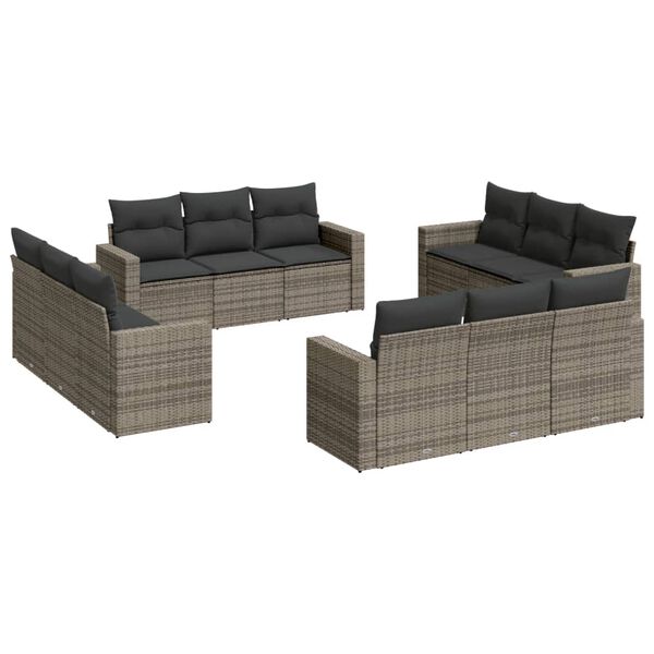 vidaXL 12-delige Loungeset met kussens poly rattan grijs