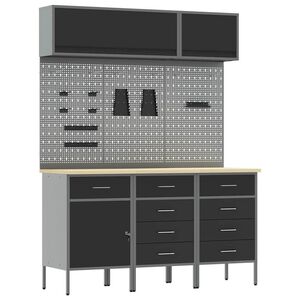 vidaXL Werkkast set met lade met opslag met slot 8 pcs Zwart