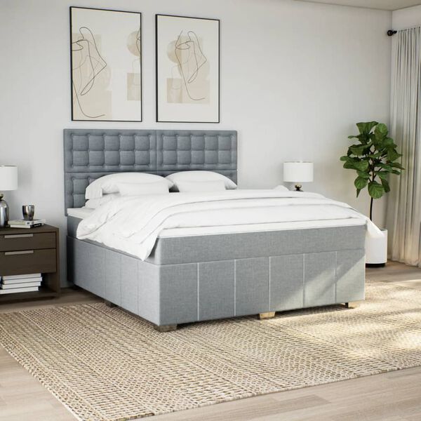 vidaXL Boxspring met matras stof lichtgrijs 180x200 cm