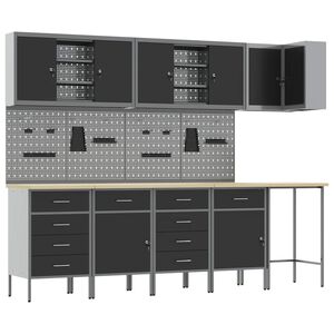 vidaXL Werkkast set met lade met plank met slot 12 pcs Zwart en Grijs