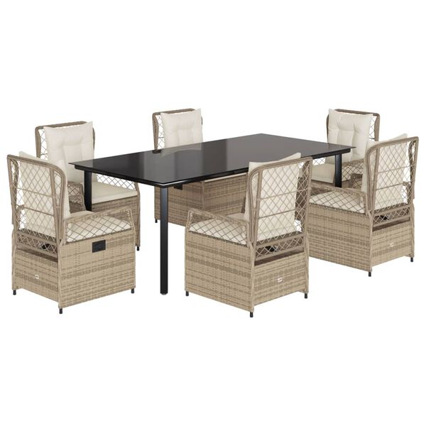vidaXL 7-delige Tuinset met kussens poly rattan beige