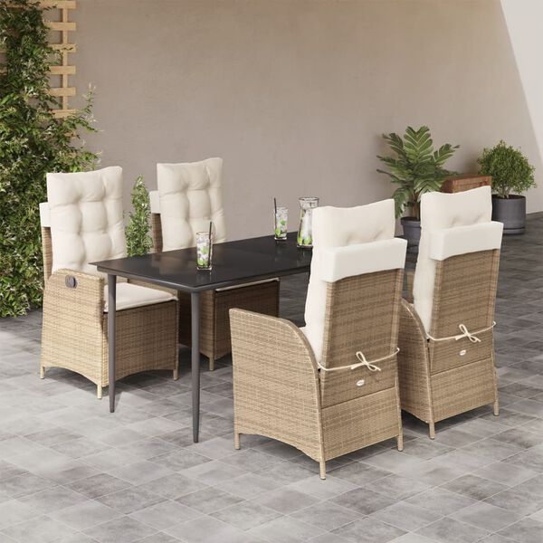 vidaXL 5-delige Tuinset met kussens poly rattan beige